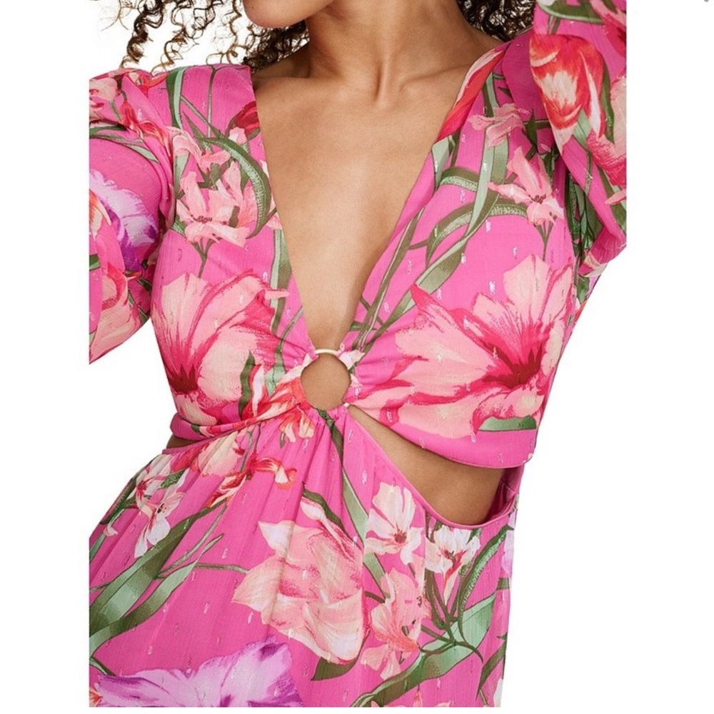 Siena Floral V-Neck with O Ring Long Sleeve Maxi Dress